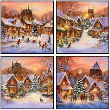 Counted Cross Stitch Kits Needlework - Crafts 14 ct Aida DMC Color DIY Arts Handmade Home Decor - Snowy Village Collection 2024 - buy cheap