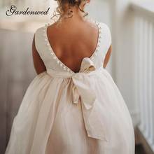 Backless Flower Girl Dresses O-Neck Pearls Sashes Long Girls Wedding Party Dresses Sleeveless A-Line Tulle Communion Dresses 2024 - buy cheap