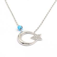 925 Sterling Silver Women Necklace with Evil Eye Design and Moon Star Symbols 2024 - buy cheap