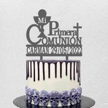 Decoração personalizada para bolo de comunhão espanhola, com nome e personalizado, comunicação, para festas, decoração de bolo, primeira comunhão espanhola 2024 - compre barato