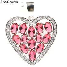 32x29mm Romantic Heart Created Pink Raspberry Rhodolite Garnet CZ Woman's Jewelry Making Silver Pendant 2024 - buy cheap