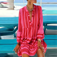 V-Neck Bohemain Dresses Women Summer Short Sleeve Striped Mini Dress Party Short Beach Dress Casual Loose Sundress Female Dress 2024 - buy cheap