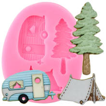 Camping Trailer Silicone Molds Tree Tent Cupcake Topper Fondant Cake Decorating Tools Candy Resin Clay Chocolate Gumpaste Moulds 2024 - buy cheap