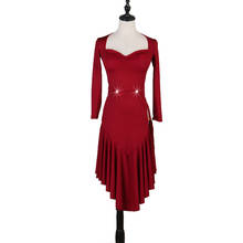 Vestido de baile latino para mujer, falda Sexy de manga larga con abertura lateral, color rojo vino y negro, Rumba Cha Samba 2024 - compra barato