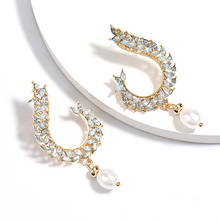 ZHINI Boho Colorful Crystal Statement Earrings for Women 2020 Geometric Big Round Imitation Pearls Dangle Earrings Jewelry Gift 2024 - buy cheap