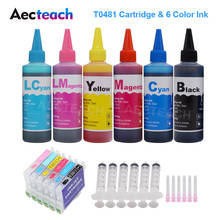 Aecteach T0481 - T0486 Dye Ink Cartridges For Epson Stylus Photo R200 R220 R300 R300M Printer + 6×100ml Bottle Ink Refill kits 2024 - buy cheap