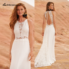 Elagent-vestidos de novia bohemios de gasa para mujer, con escote Halter vestido de novia, encaje de playa, tren de barrido, sin espalda, 2021 2024 - compra barato