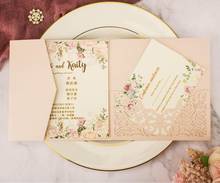 10pcs/lot square pearl paper pocketfold cards Laser Cut Wedding invitation Cards three folded Greeting cover for weddin supplies 2024 - buy cheap