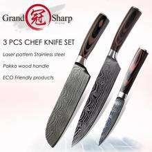 Conjunto de facas para cozinha, 3 peças, facas de chef, estampa de damasco, aço inoxidável, parafuso santoku, ótima para cortar, cozinhar 2024 - compre barato