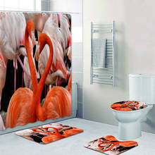 4PCS Flamingo Photo Shower Curtain Set for Bathroom Curtain 3D Tropical Animal Plant Bath Curtains Mats Rugs Toilet Home Decor 2024 - buy cheap