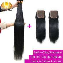 30 32 34 36 38 40 Inches Malaysian Straight Hair Bundles With Closure Or Frontal Non-Remy Hair Weave 100% Human Hair Extensions 2024 - buy cheap