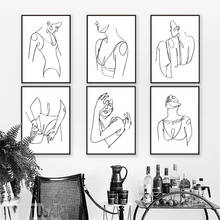 Настенные художественные холщовые картины линия Drewing Pretty Girl Body черно-белые скандинавские плакаты и принты настенные картинки для декора гостиной 2024 - купить недорого