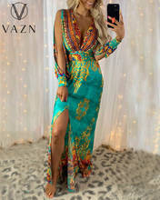 VAZN 2021 Party Cocktail Pleated Boho Style Print Dress Women Elegant Fashion Dress Slim Dress Club Birthday Shinny Dress 2024 - buy cheap