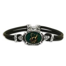 Pulsera plateada de cuero de Ley 925 para hombres con Diseño de lobo esmaltado verde 2024 - compra barato