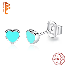 BELAWANG 925 Sterling Silver Blue Enamel Heart Push-back Stud Earrings for Women Girls Sterling-Silver-Jewelry Children Earrings 2024 - купить недорого