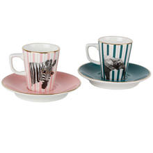 Porland-Juego de tazas de café para 2 personas, porcelana Wild Life Zebra y Elephant, Café turco Espresso, 2 tazas + 2 platillos % 100 Original 2024 - compra barato