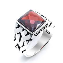 925 de plata esterlina piedra circón color rojo patrón de malla de anillo 2024 - compra barato