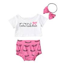 Newborn Baby Girls Clothes Sets Summer Eyelash Print 3Pcs Short Sleeve Crop Tops+Shorts+Headband Baby Girl Outfits 0-24M 2024 - buy cheap