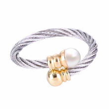 Chran-anillos de perlas de concha redonda chapada en plata para mujer, anillos elásticos de acero inoxidable para parejas 2024 - compra barato