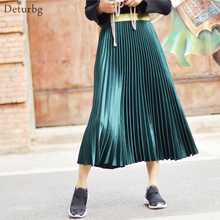 Women's Metal Color Pleated Midi Skirt Japanese Style Ladies Streetwear High Waist Velour Chic Skirts Saias 2019 Spring Sk279 2024 - buy cheap