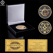 Brotherhood Masonic Freemasonry Collectible Gold Plated Token Coin W/ Luxury Box Display 2024 - buy cheap