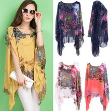 New Hot Floral Print  Womens Ladies  Summer Sexy Boho Batwing Sleeve Loose Chiffon Tops Blouse Casual  Cardigan Top 2024 - buy cheap