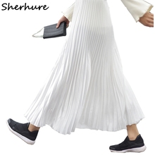 2018 Women Long Pleated Skirt High Waist Women White Long Skirt Female Autumn High Quality Vintage Women Maxi Skirt Saia 2024 - buy cheap