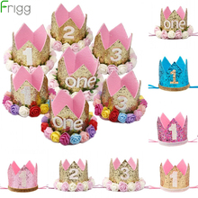 Frigg Gold Silver First Birthday Girl Party Crown Pink 1st Birthday 1 Year Birthday Decorations Birthday Party Decor Baby Shower 2024 - buy cheap