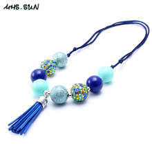 MHS. SOL azul bebê moda princesa beads colar handmade chunky bubblegum colar para crianças meninas jóias pingente de borla BN064 2024 - compre barato