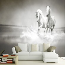 Custom wallpaper photo black and white white horse background wall painting home decoration living room bedroom 3d wallpaper 2024 - buy cheap