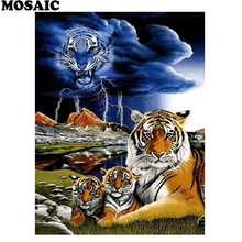 Pintura em ponto cruz tempestade artesanato estilo tigre mosaico em diamante 5d faça-você-mesmo imagens quadradas de paisagens naturais 2024 - compre barato