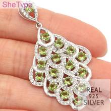 5.9g SheType Peacock Shape Green Peridot White CZ Guaranteed Real 925 Solid Sterling Silver Pendant 46x24mm 2024 - buy cheap