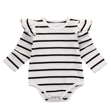 Newborn Infant Toddler Baby Boy Girls Unisex Bodysuit Striped Ruffles Jumpsuit Long Sleeve Tops Clothes Outfits Bodysuits 0-18M 2024 - buy cheap