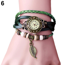 2017 Hot Retro Butterfly Leaf Fashion leather Bracelet Water Quartz Hand Clock Women Wrist 2024 - buy cheap