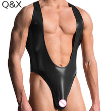 Catsuit de pecho abierto para hombre, ropa Gay de piel sintética con entrepierna sin entrepierna, traje de LICRA Sexy, fetiche, disfraces de Bondage, M-2XL, 2018 2024 - compra barato