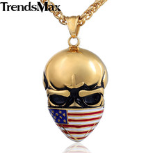 Trendsmax US America Flag Skull Pendant Men's Necklace Gold Silver Color 316L Stainless Steel Links Chain HP537-HP540 2024 - buy cheap