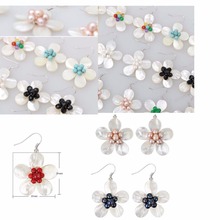 LJHMY-pendientes de concha de mar blanca para mujer, aretes de racimo de flores y perlas, hechos a mano, más colores, bohemios, moda coreana 2024 - compra barato