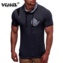 Camiseta masculina de manga curta com decote em v, camisetas de algodão slim fit, verão, novo, 2018 2024 - compre barato