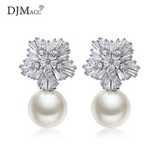 DJMACC Top Quality Pearl Earring Not Allergic S925  Needle Luxury Snowflake Zircon Wedding Stud Earring For Women(DJ0174) 2024 - buy cheap