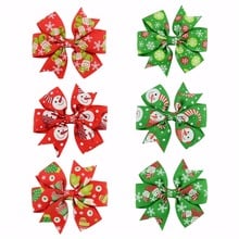 3 Inch 6 Colors Christmas Snowman Painted Grosgrain Ribbon Hair Bow Clips Kids Hairpins Boutique Bow Clips Hair Accessories 642 2024 - buy cheap