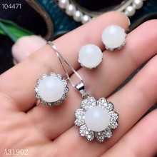 KJJEAXCMY Boutique jewelry 925 sterling silver inlaid natural Hetian white jade female ring necklace pendant earrings set suppo 2024 - buy cheap
