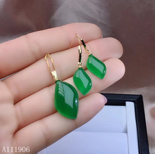 KJJEAXCMY boutique jewelry 18K gold inlaid natural green chalcedony gemstone female ring earrings set support detection 2024 - buy cheap