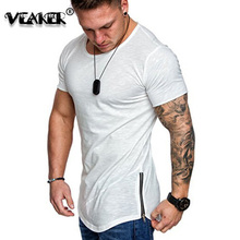 2018 Nova camisa dos homens T Hip Hop Streetwear Masculino musculação Academias de Fitness Apertado Camisetas Verão Tops zip tshirt s-2xl 2024 - compre barato