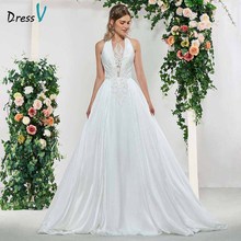 Dressv ivory elegant halter neck a line appliques sleeveless wedding dress floor length simple bridal gowns wedding dresses 2024 - buy cheap