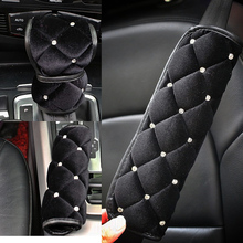 Cute Soft Plush Car Sefety Seat Belt Cover Shoulder Pad Crystal HandBrake Gear Shifter Cover Car Styling Interior Accessories 2024 - buy cheap