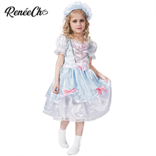 Traje de Halloween Para Crianças Little Bo Peep Traje Meninas criança traje cosplay princesa vestido com chapéu para a festa de aniversário 2024 - compre barato