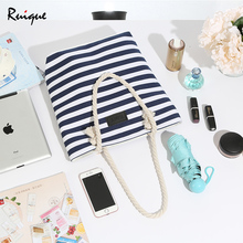 Ruique Women Fashion Canvas Shoulder Bag 2018 New Ladies Summer Casual Big Shopping Bag Female Large Capacity Striped Handbag 2024 - buy cheap