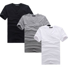 Summer Men Casual V-Neck Simple Cotton T-shirt Slim Short Sleeve Basic Solid Comfortable Male Tees 2024 - buy cheap
