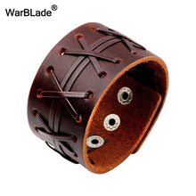 WarBLade-pulsera ancha de cuero genuino para hombre y mujer, brazalete de cuero genuino, estilo Punk, 2018 2024 - compra barato