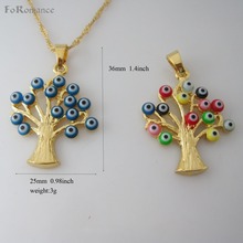 FoRomance YELLOW GOLD PLATED 18" TWIST WATER WAVE NECKLACE &  EVIL EYE EYES TREE BEADS BLUE AND COLORFUL PENDANT/ GREAT GIFT 2024 - buy cheap